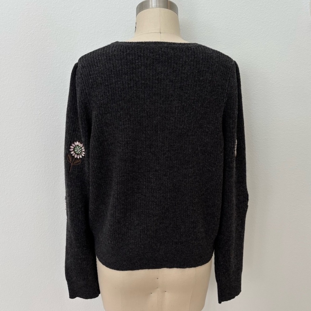 Boden Rhinestone Daisy Embellished Sweater NWT Dark Gray Wool-Blend US 12 - Picture 7 of 11